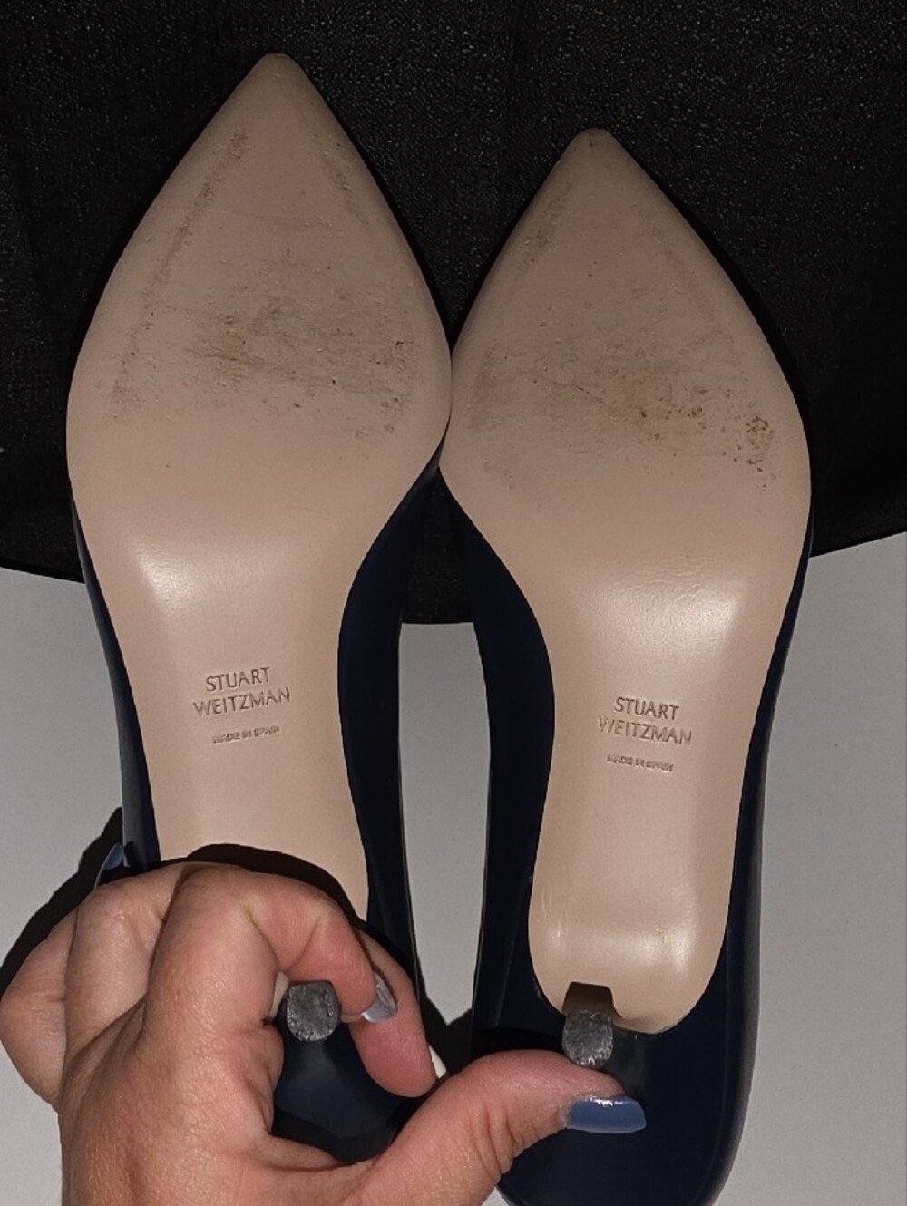 Stuart Weitzman SZ 9.5 Navy Pointed Toe Leather Pumps Made In SPAIN - Picture 5 of 7